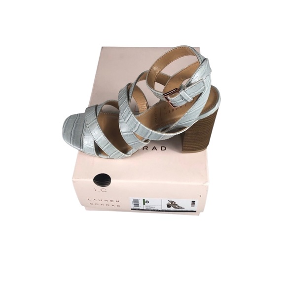 LC LAUREN CONRAD ROOIBOS Gray Croco High Heel Strappy Sandals - Picture 11 of 11